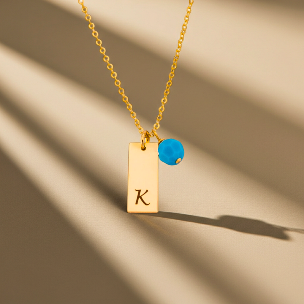 Mini Vertical Bar 1 Tag and 1 Birthstone Necklace, 1/4" x 5/8" Bar