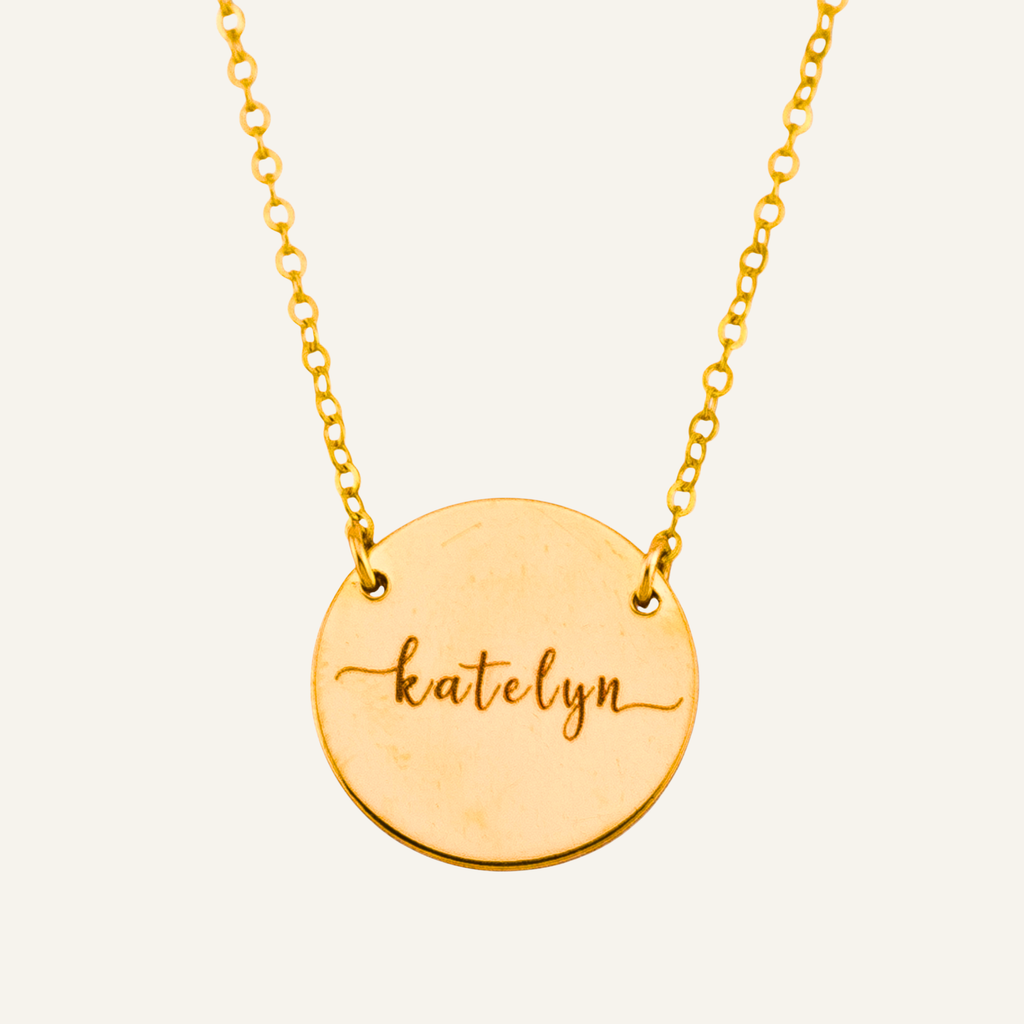Engraved Disc Pendant Necklace, 5/8" Disc