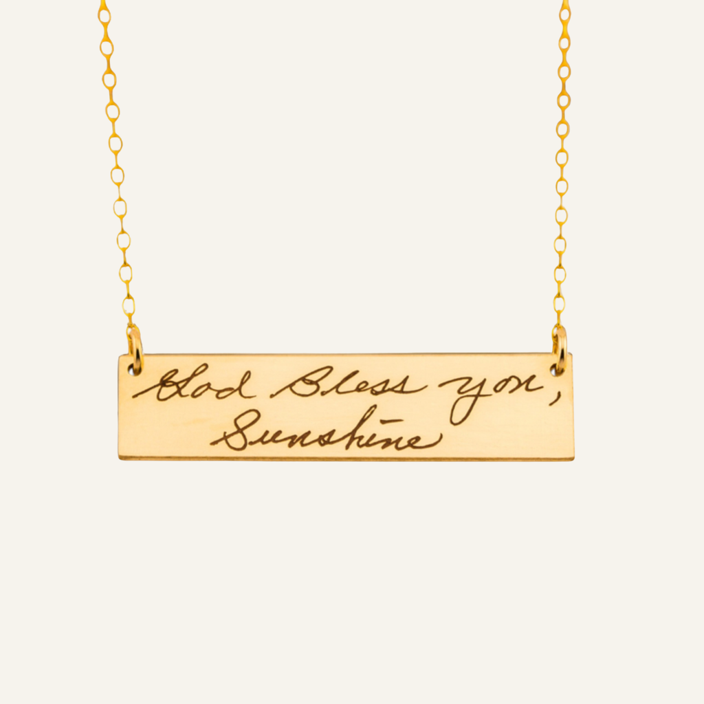 Customized Engrave Real Handwriting Large Bar Pendant Necklace, 2" Bar
