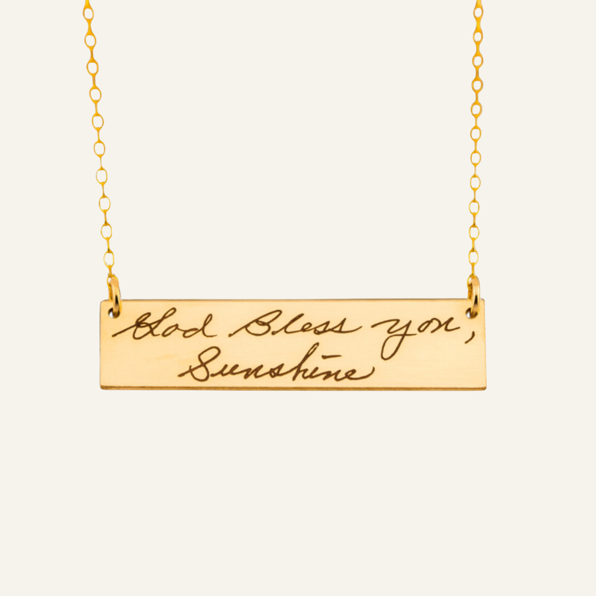 Customized Engrave Real Handwriting Large Bar Pendant Necklace, 2" Bar