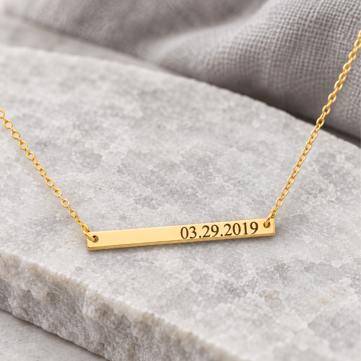 Personalized Skinny Horizontal Bar Necklace – Engraved Keepsake