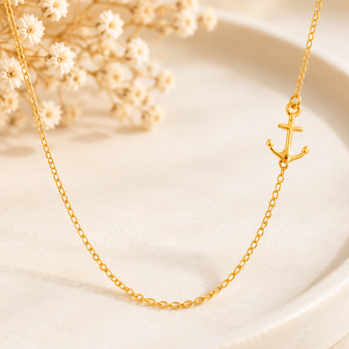Sideways Anchor Necklace – Minimalist Nautical Charm