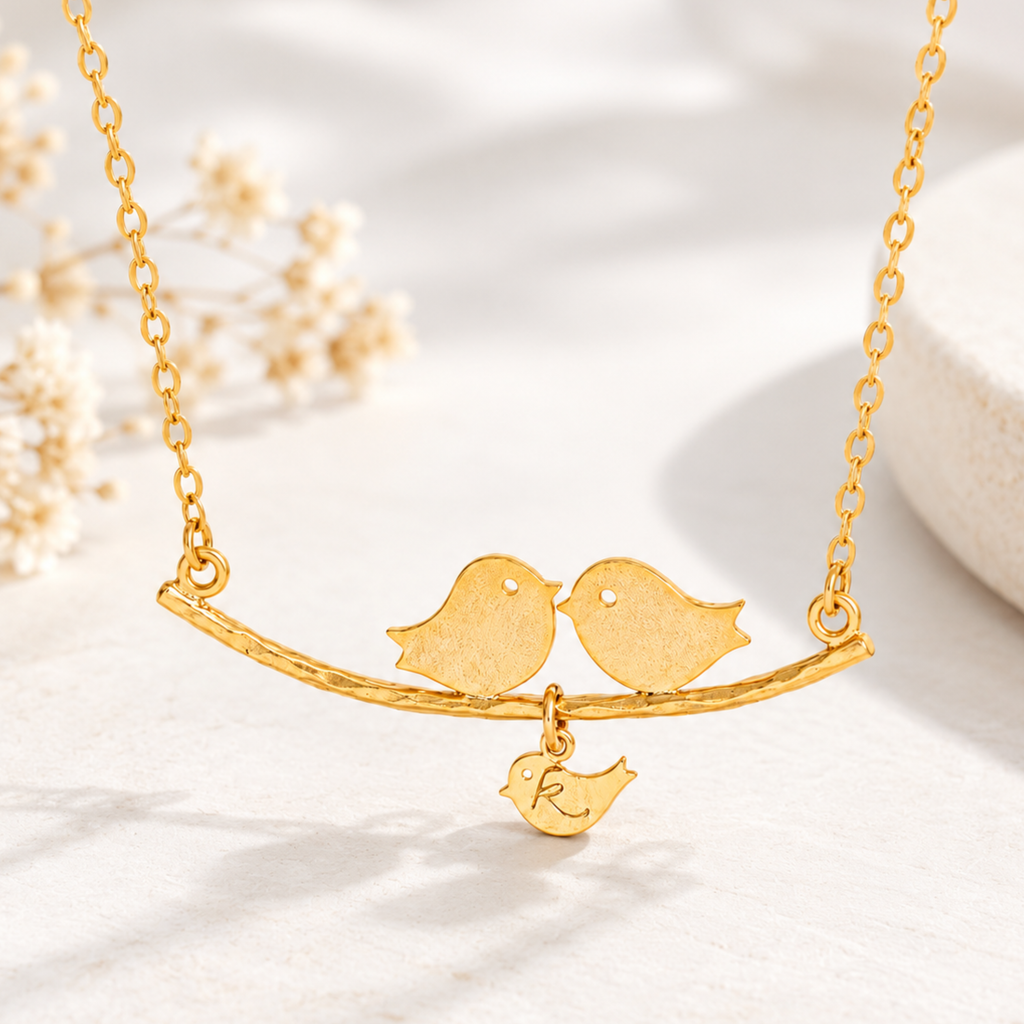 Family Bird Necklace – Parents and Baby Bird Charm