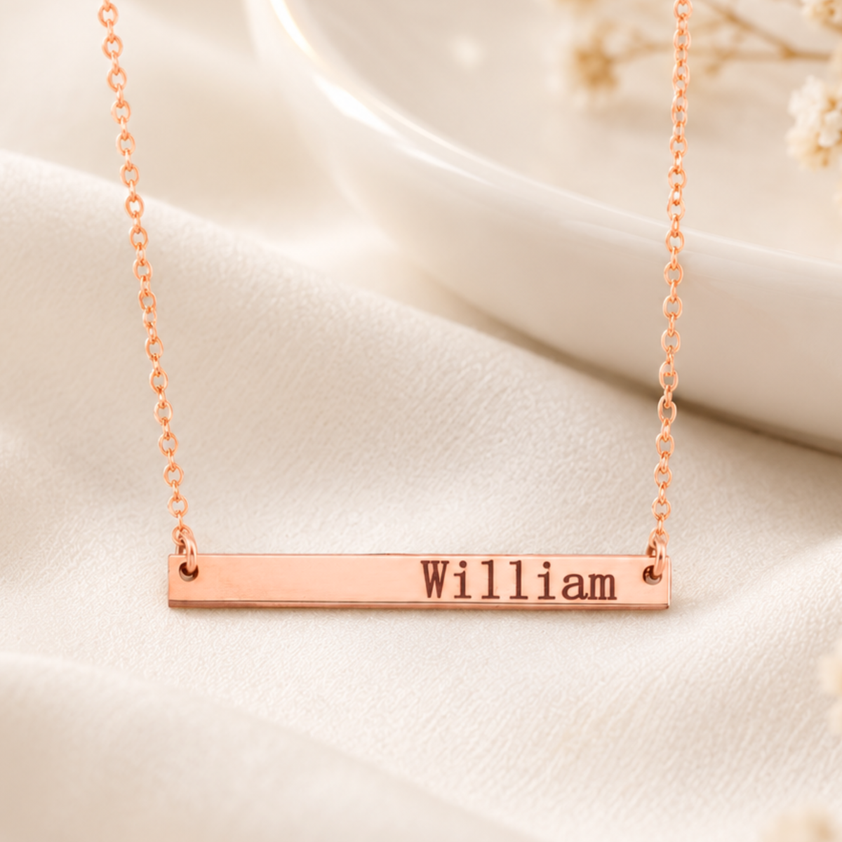 Personalized Skinny Horizontal Bar Necklace – Engraved Keepsake