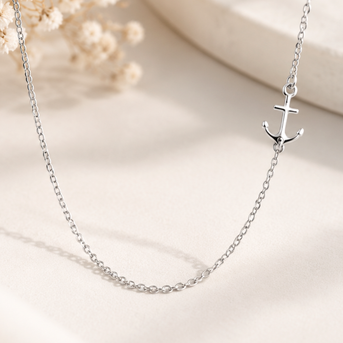 Sideways Anchor Necklace – Minimalist Nautical Charm