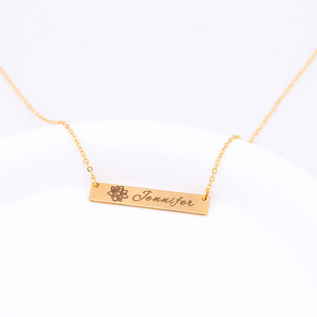 Custom Birth Flower Bar Necklace