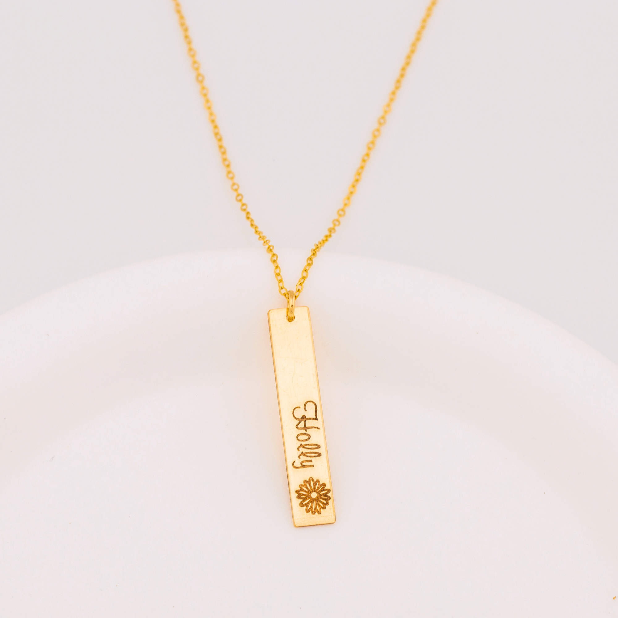 Vertical Name Bar Necklace with Birth Flower