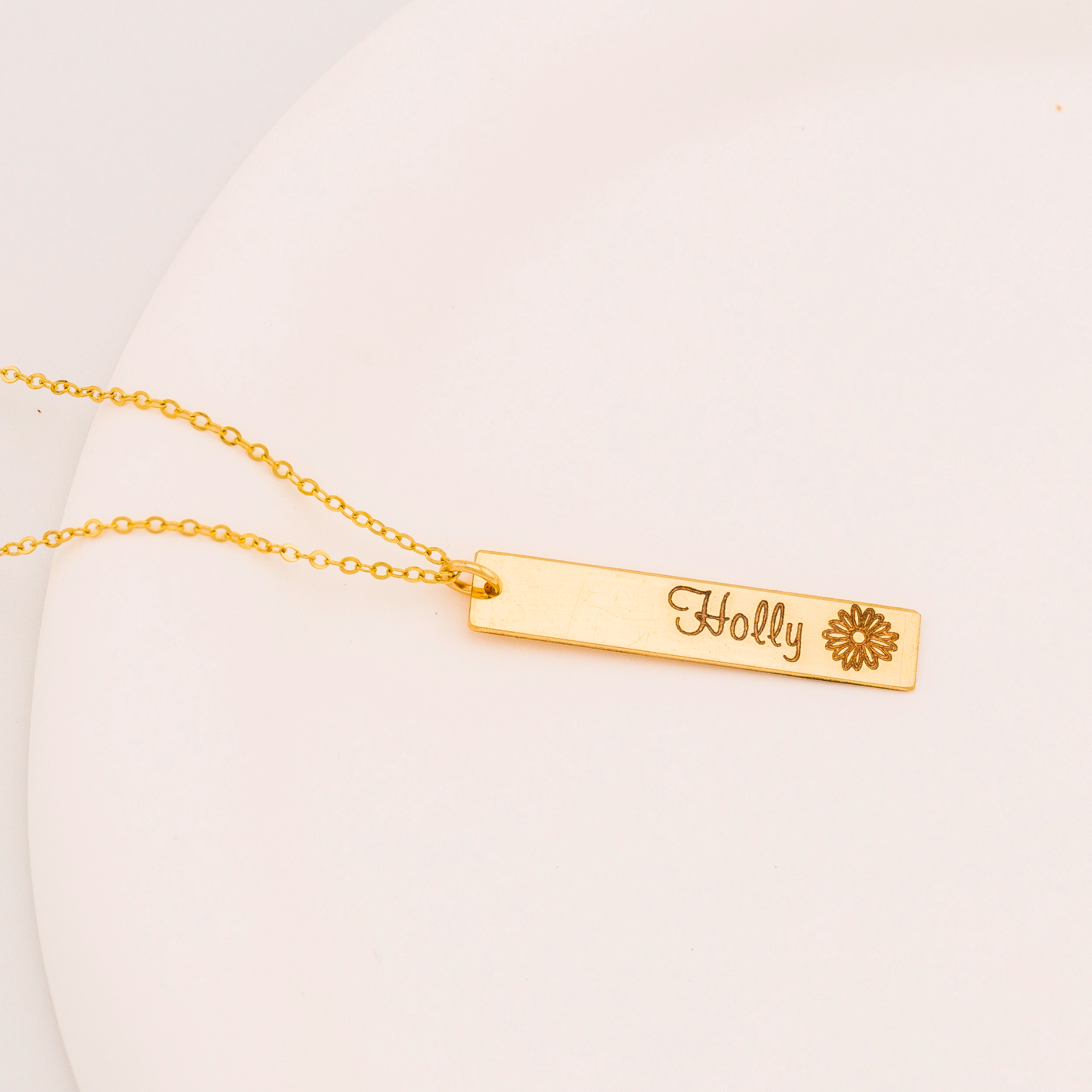 Vertical Name Bar Necklace with Birth Flower