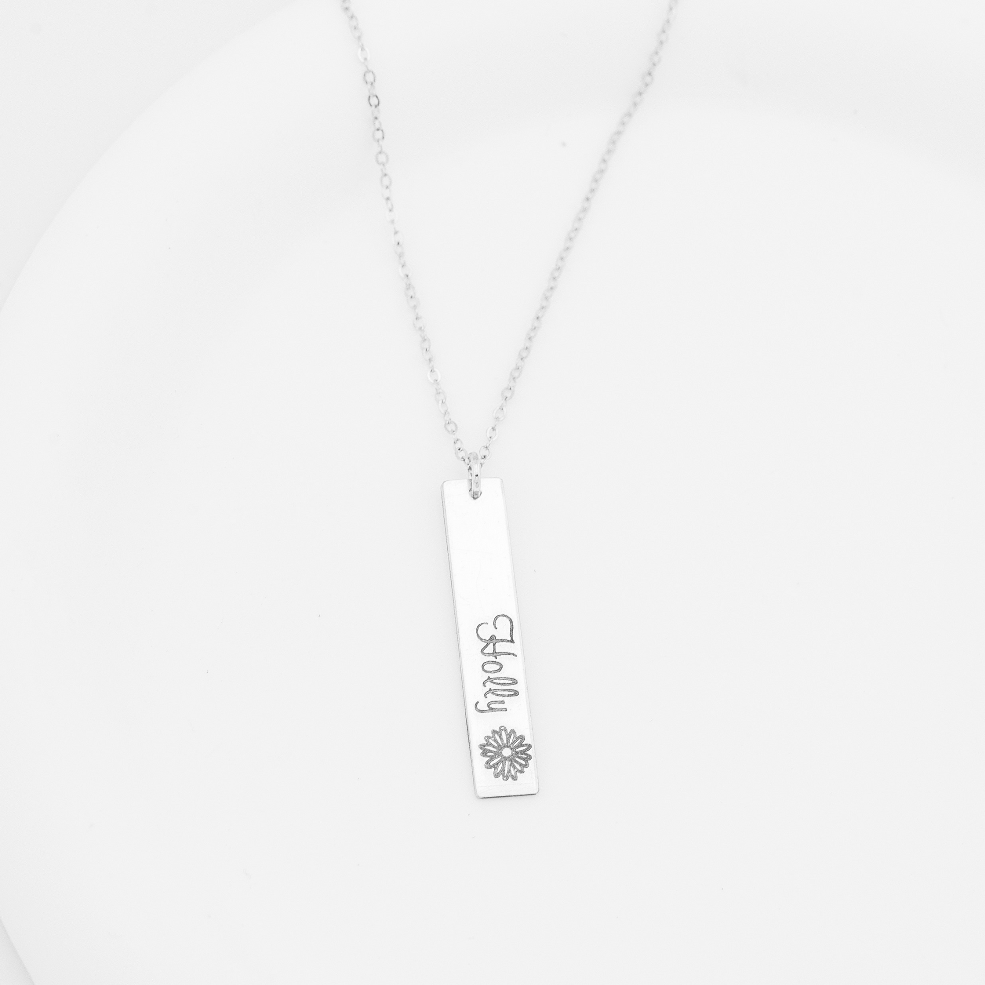 Vertical Name Bar Necklace with Birth Flower