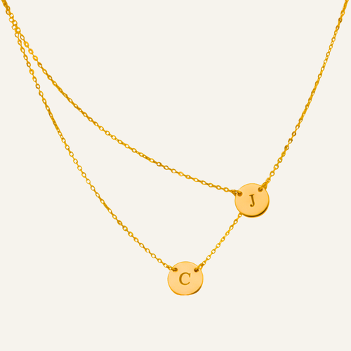Small Circle 2 Strands Layered Necklace, 3/8" Discs