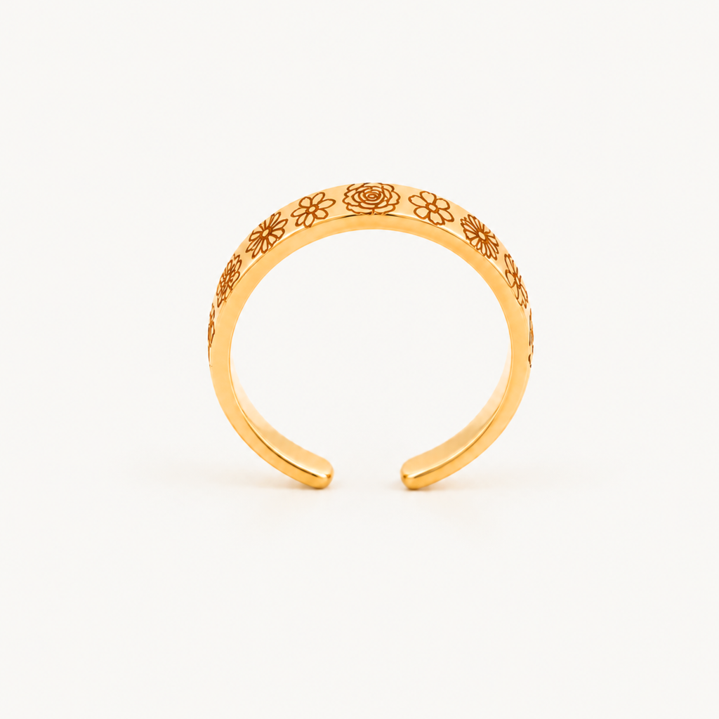 Birth Flower Band Ring – Engraved Floral Design