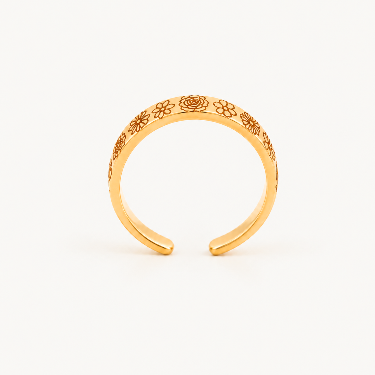 Birth Flower Band Ring – Engraved Floral Design