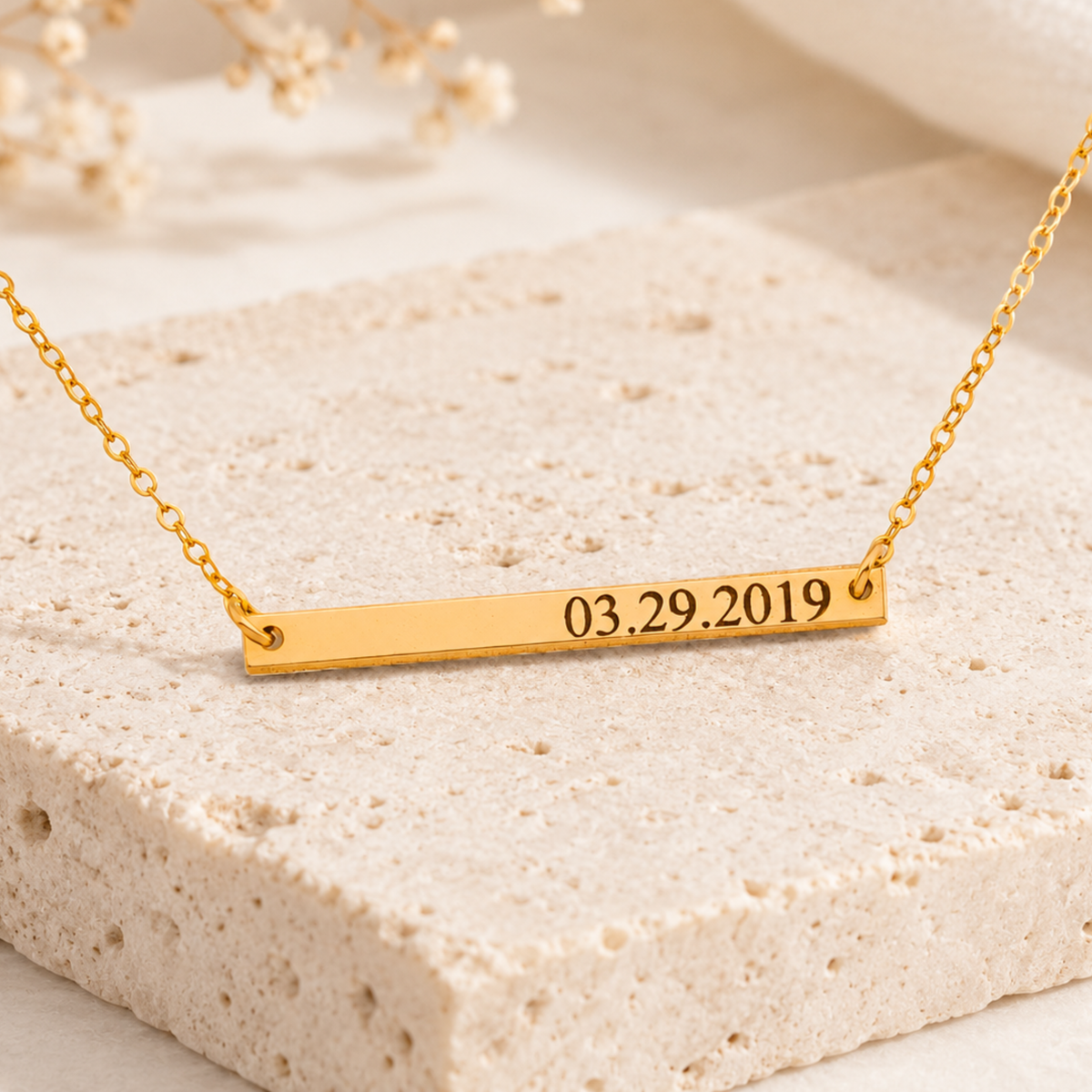 Personalized Skinny Horizontal Bar Necklace – Engraved Keepsake