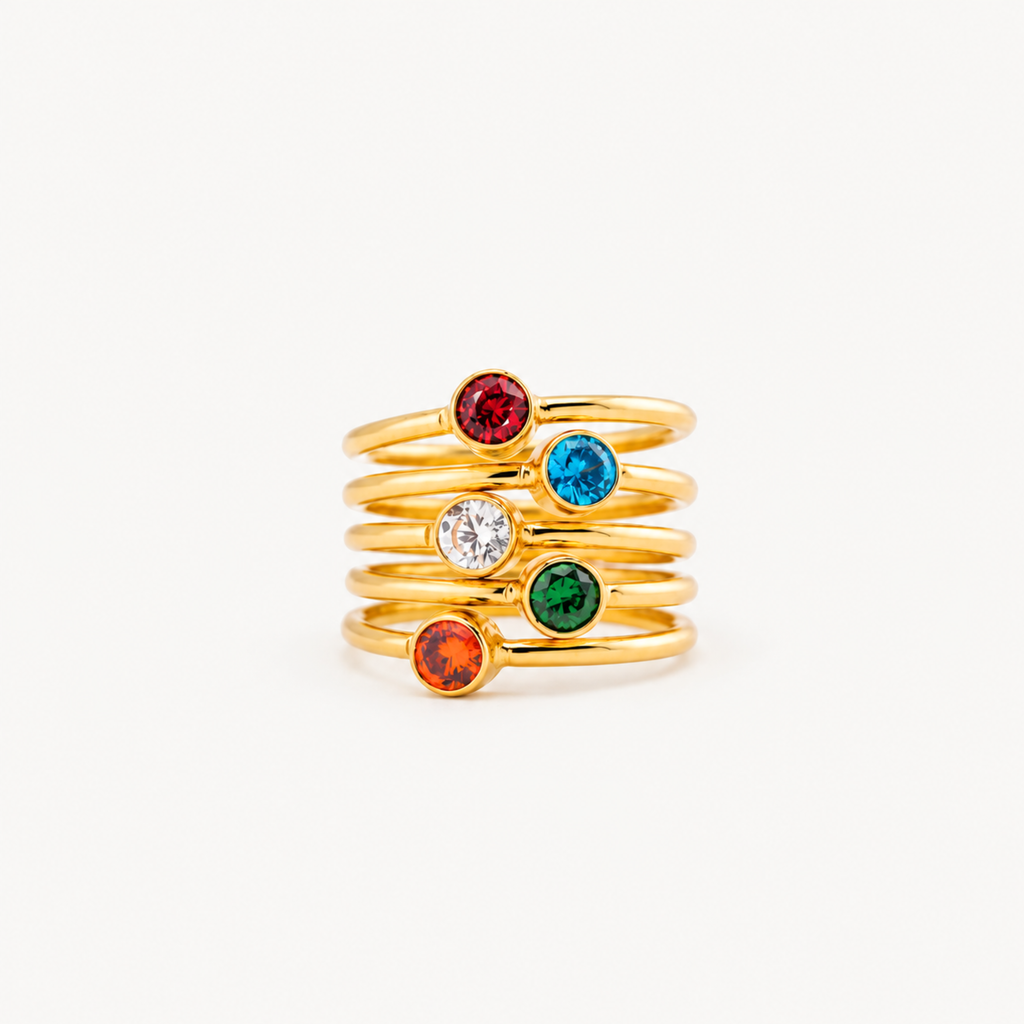Birthstone Stacking Ring – Minimalist CZ Band