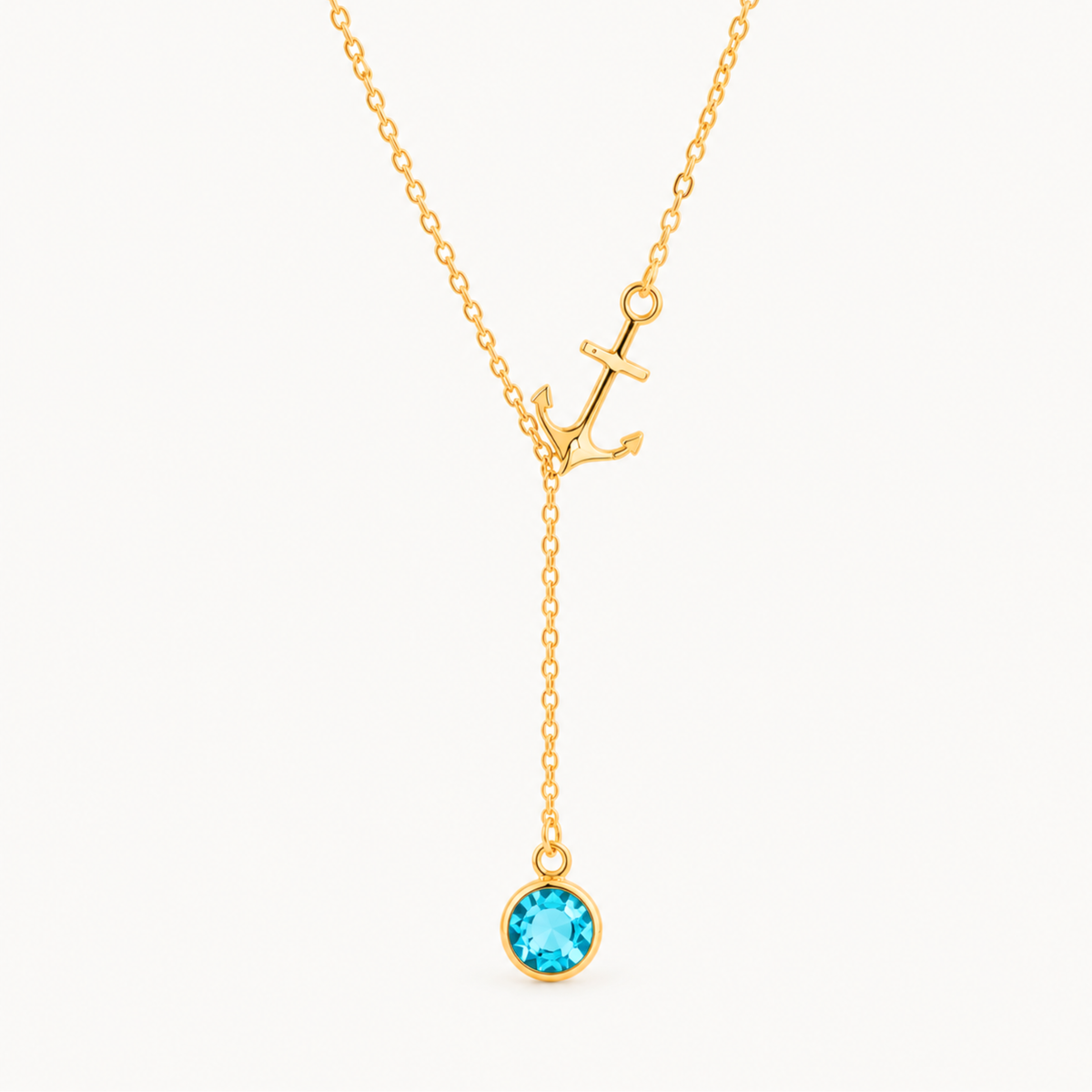 Anchor Birthstone Y Necklace – Nautical Charm