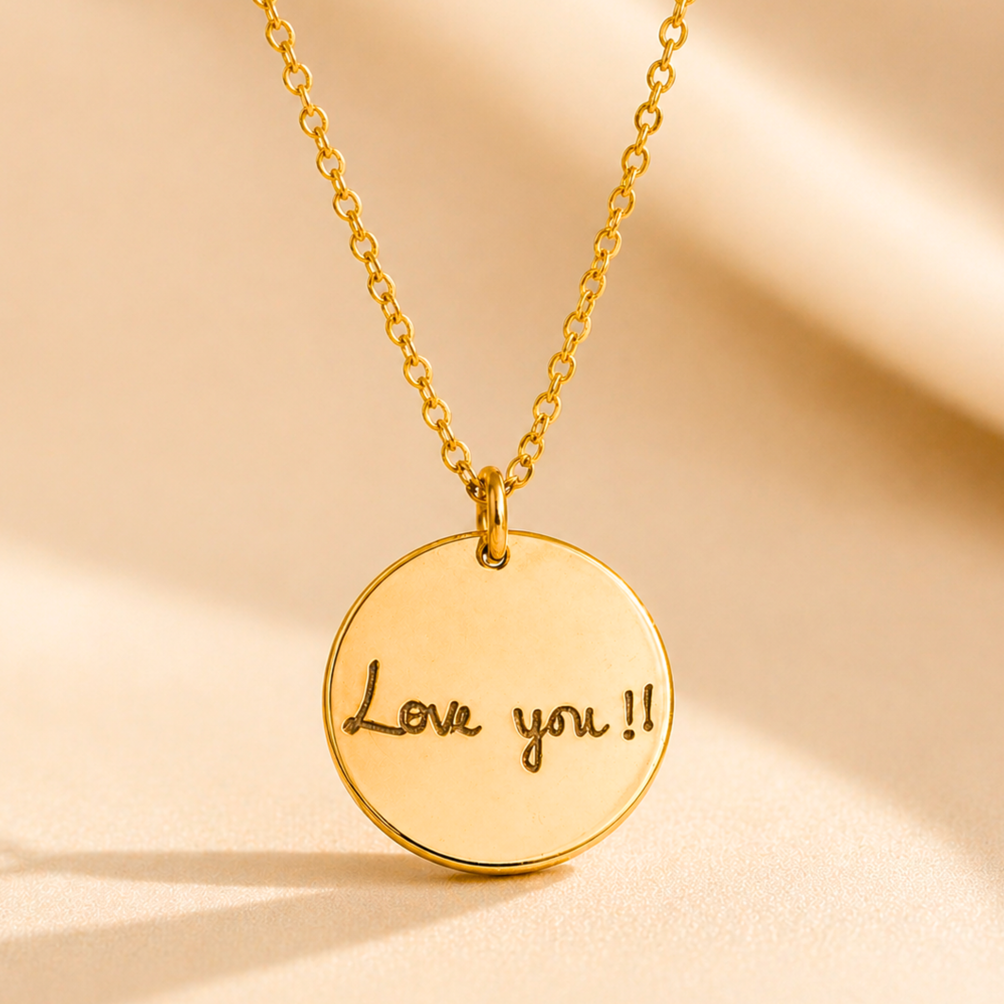 Actual Signature or Handwritten Disc Pendant Necklace, 5/8-inch