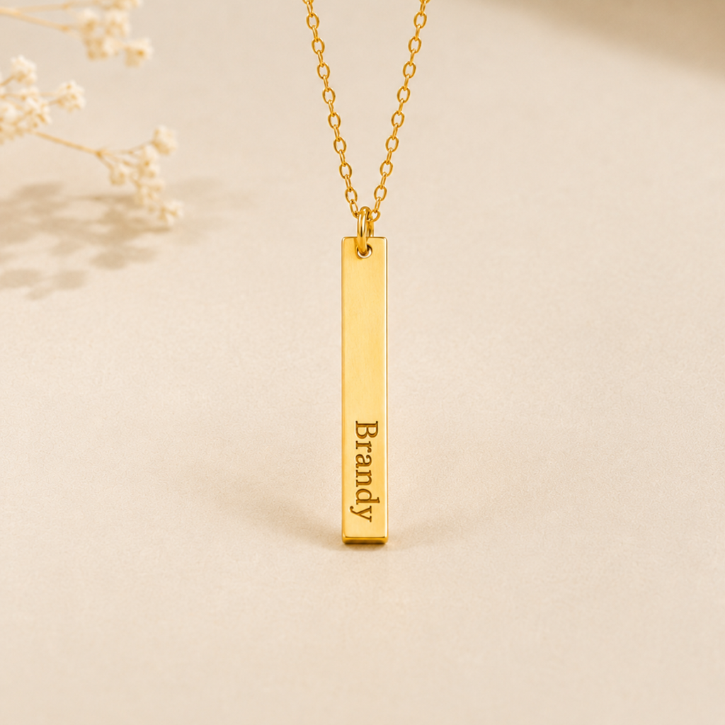 Short Skinny Vertical Bar Necklace, 1" Bar