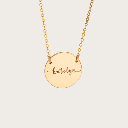 Engraved Disc Pendant Necklace, 5/8" Disc