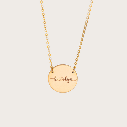 Engraved Disc Pendant Necklace, 5/8" Disc