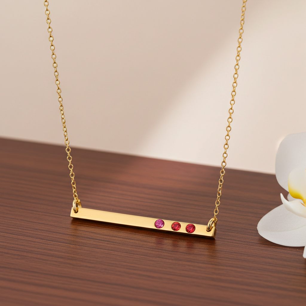 Skinny Long Bar with Birthstone, 1.5" Bar