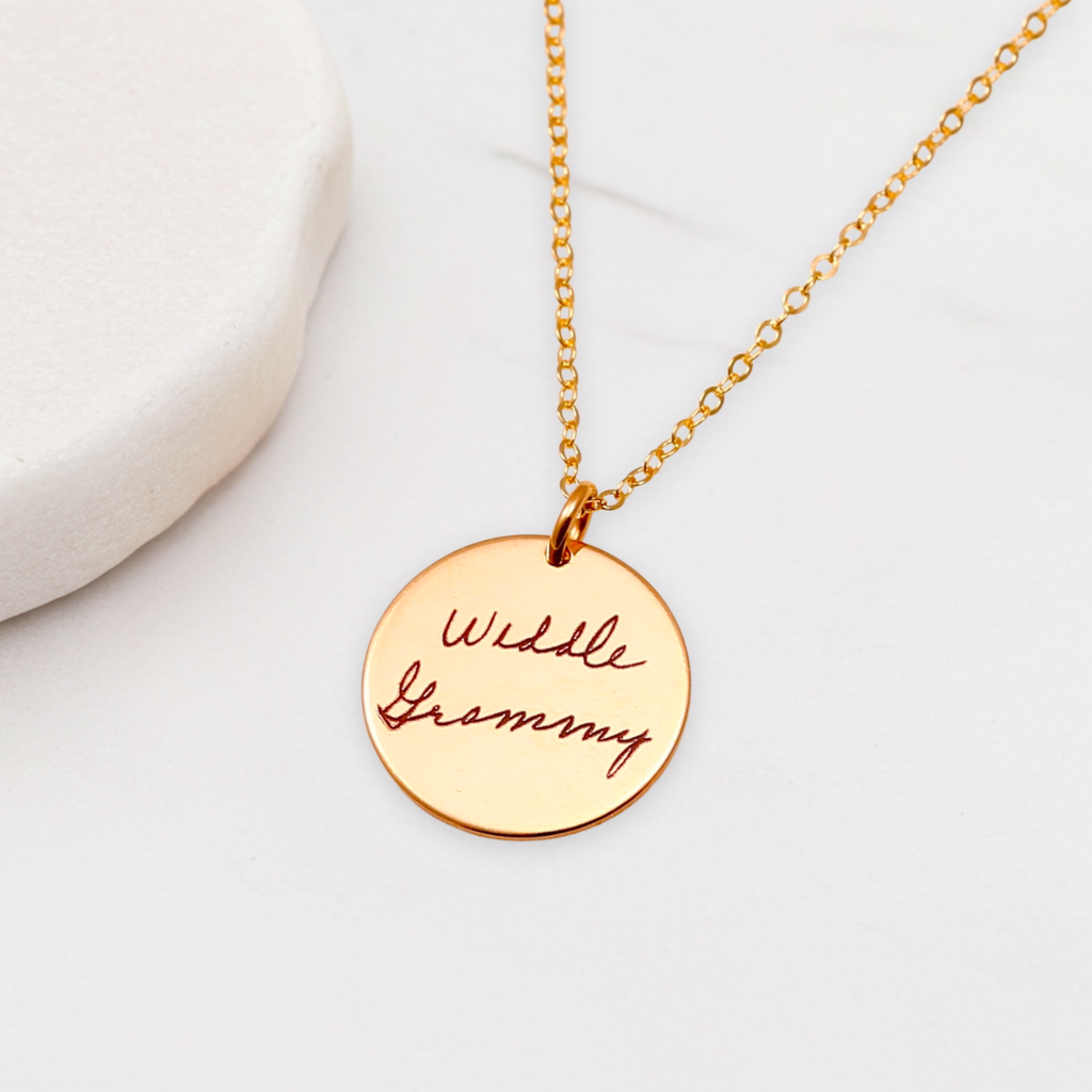 Personalized Actual Handwriting Circle Pendant Necklace, 1-inch Disc
