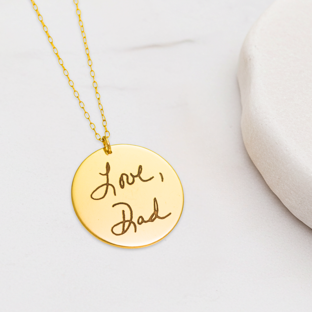 Personalized Actual Handwriting Circle Pendant Necklace, 1-inch Disc