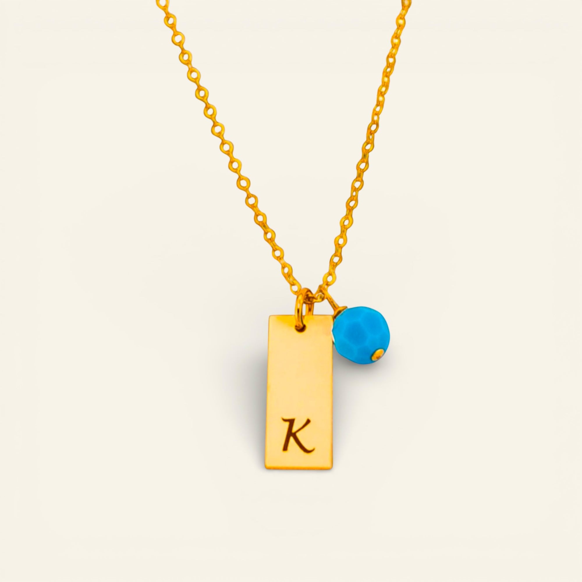 Mini Vertical Bar 1 Tag and 1 Birthstone Necklace, 1/4" x 5/8" Bar