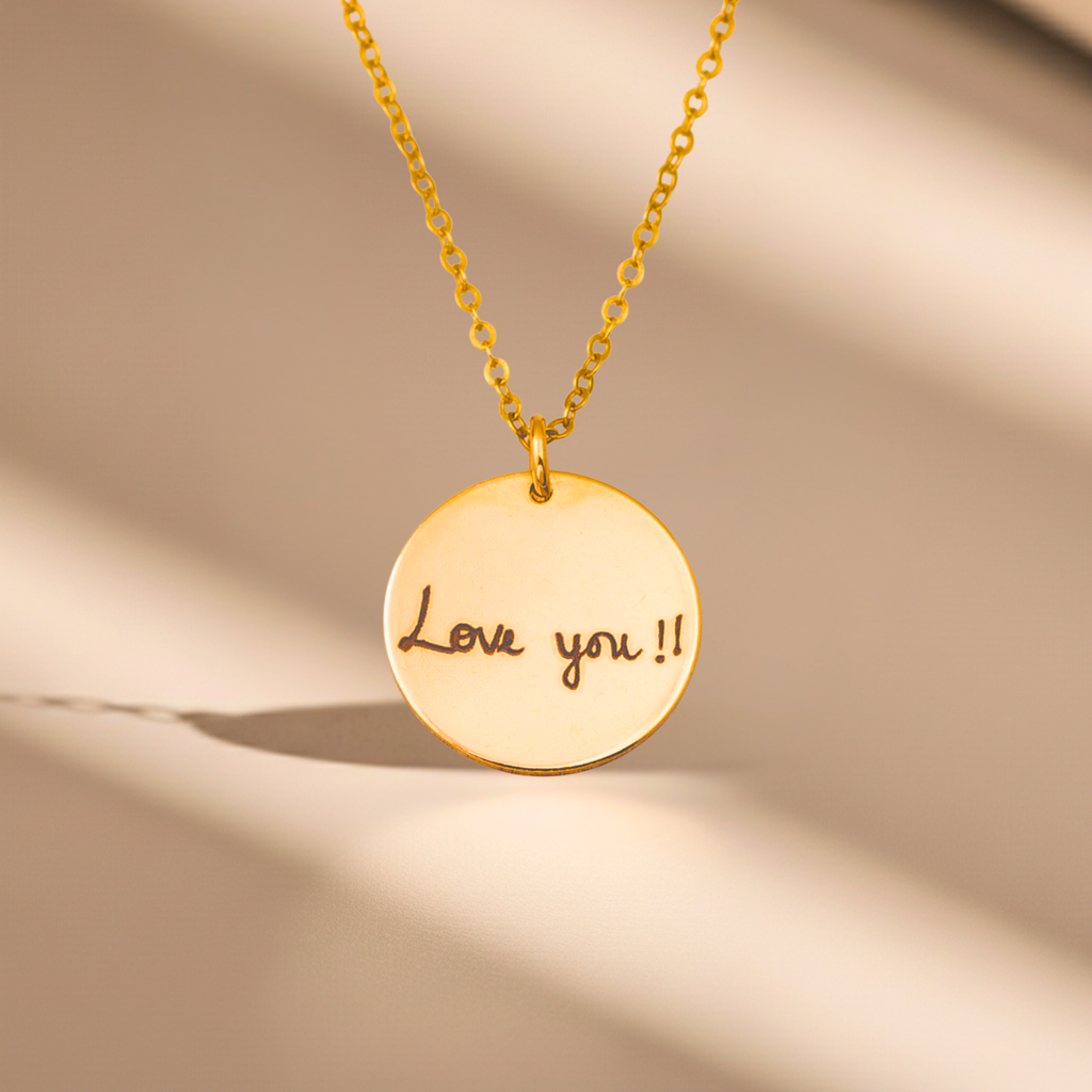 Personalized Actual Handwriting Circle Pendant Necklace, 1-inch Disc