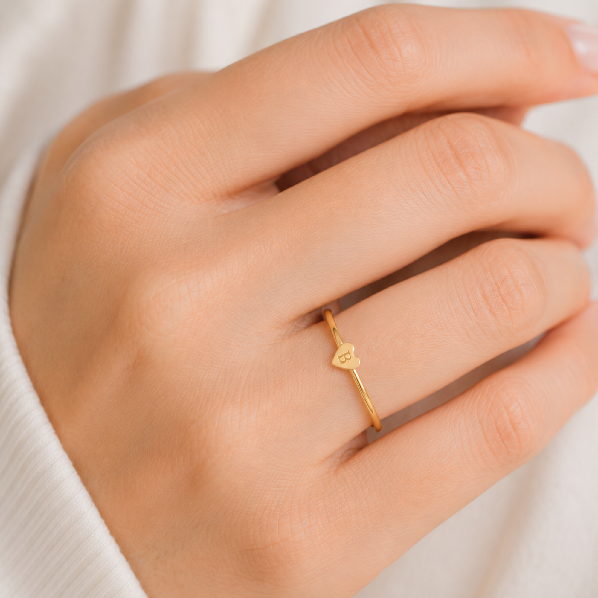 Personalized Tiny Heart Ring, Engraved Initial Ring Gold or Silver, Stacking Letter Ring