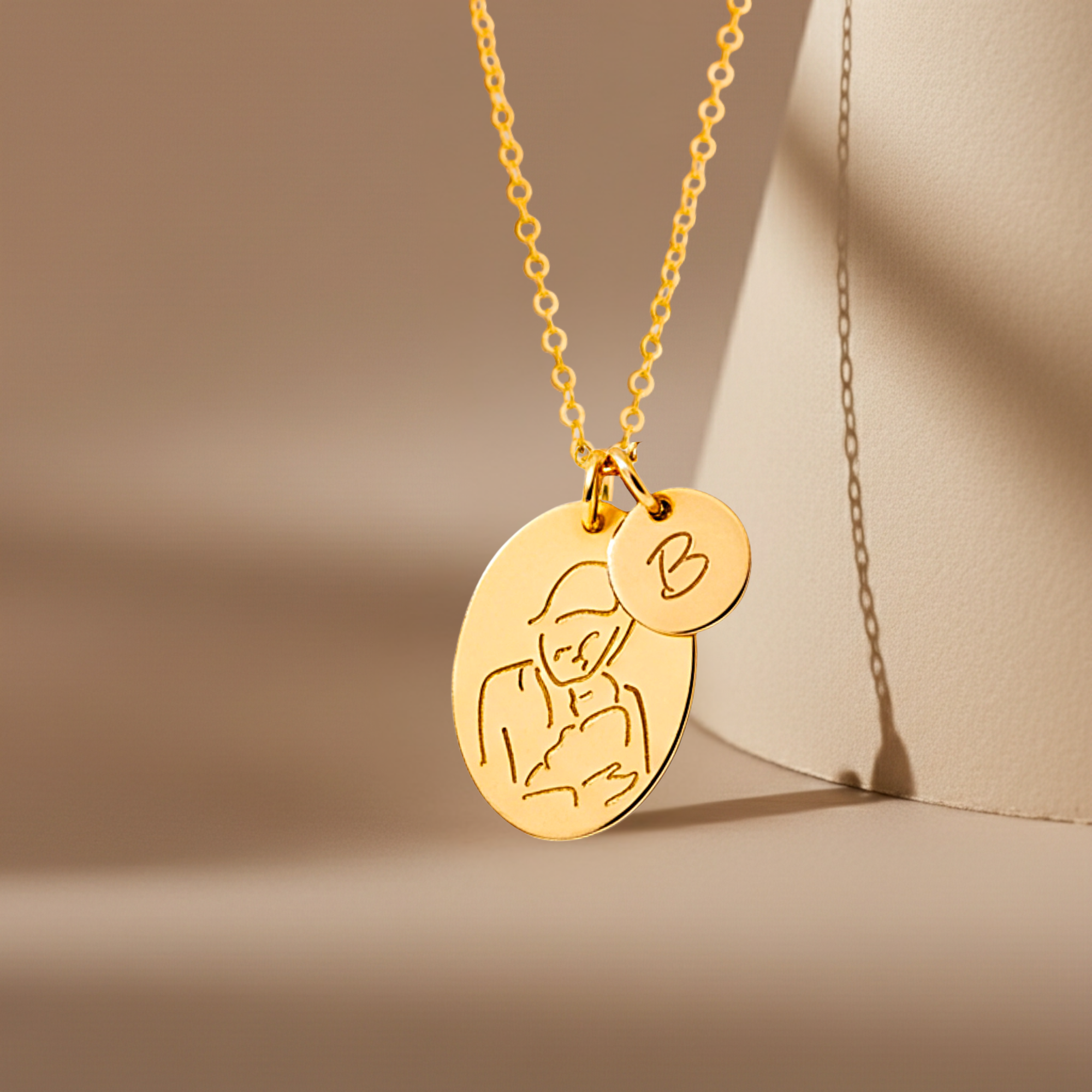 Grandmother Oval Disc Pendant Sketch Necklace