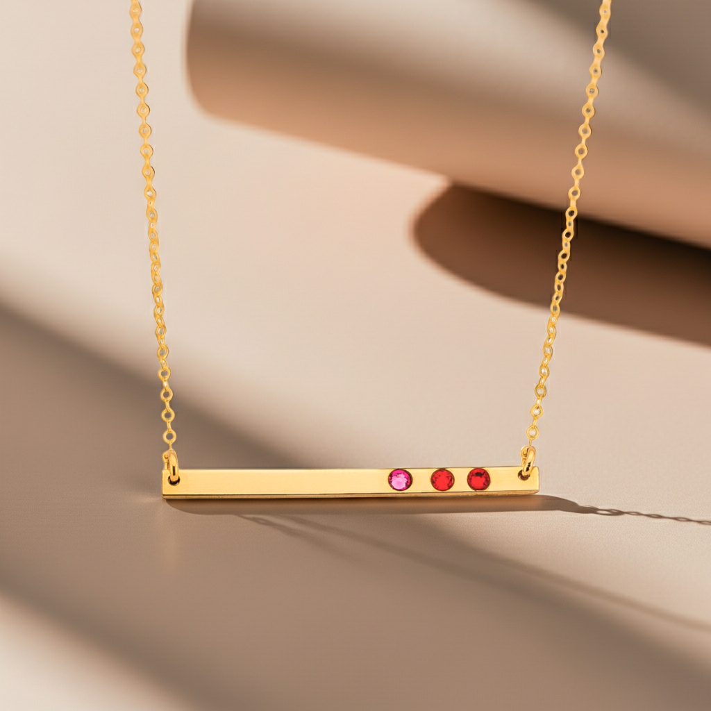 Skinny Long Bar with Birthstone, 1.5" Bar
