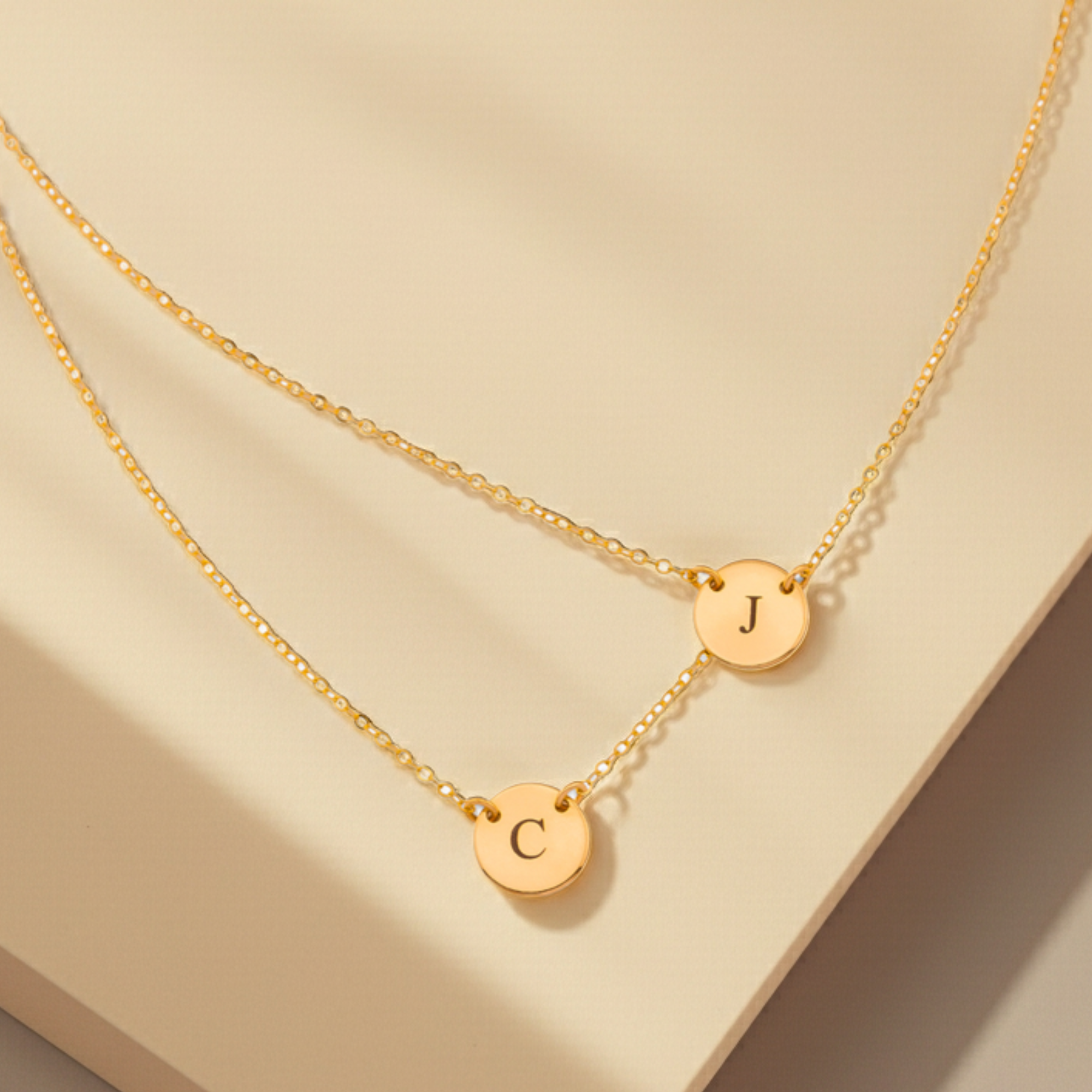 Small Circle 2 Strands Layered Necklace, 3/8" Discs