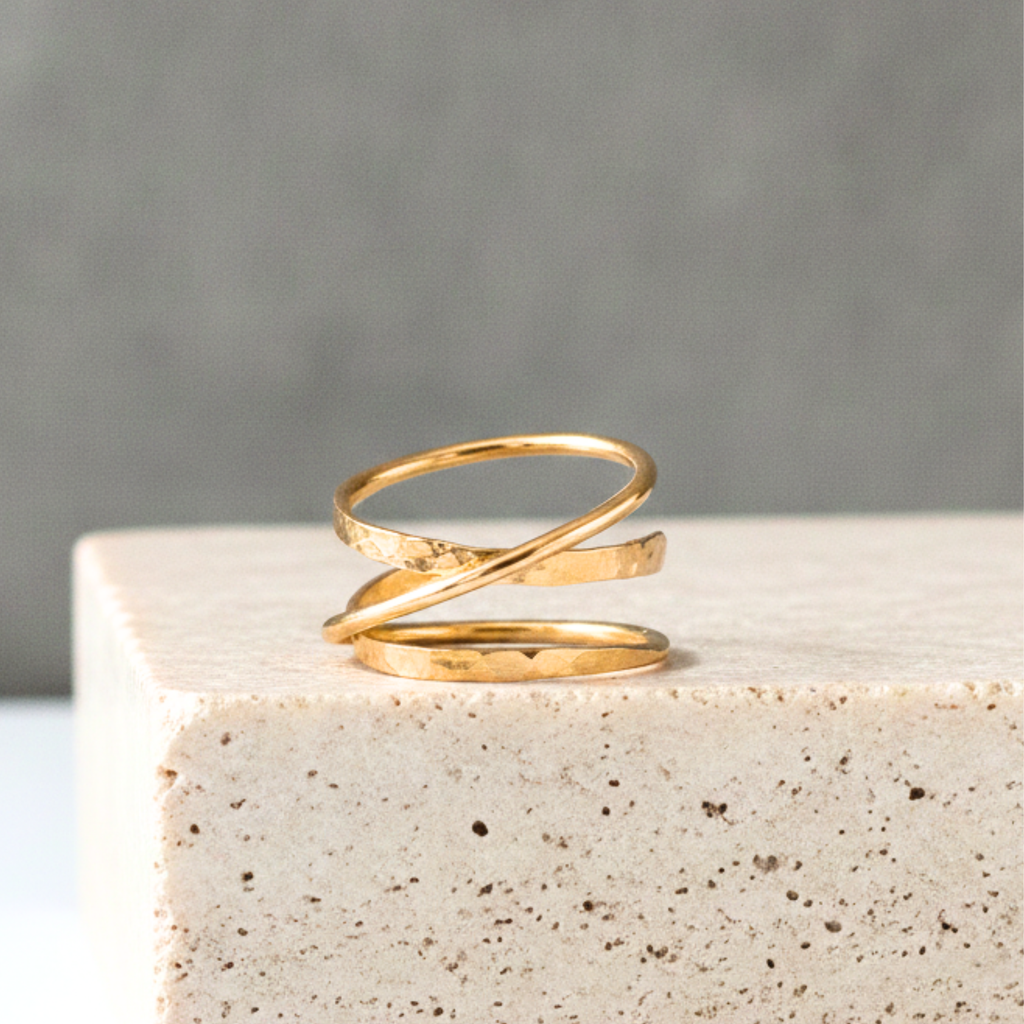Hammered Spiral Crossover Ring