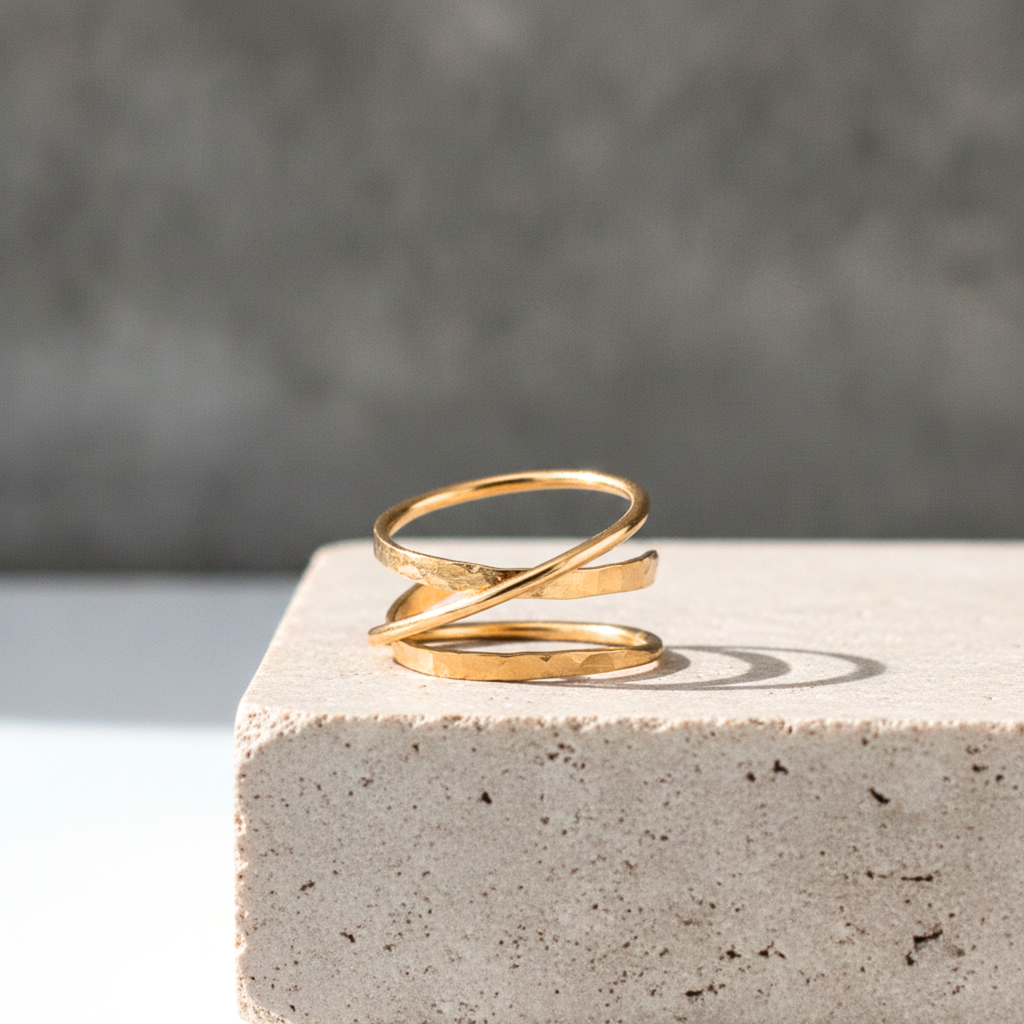 Hammered Spiral Crossover Ring