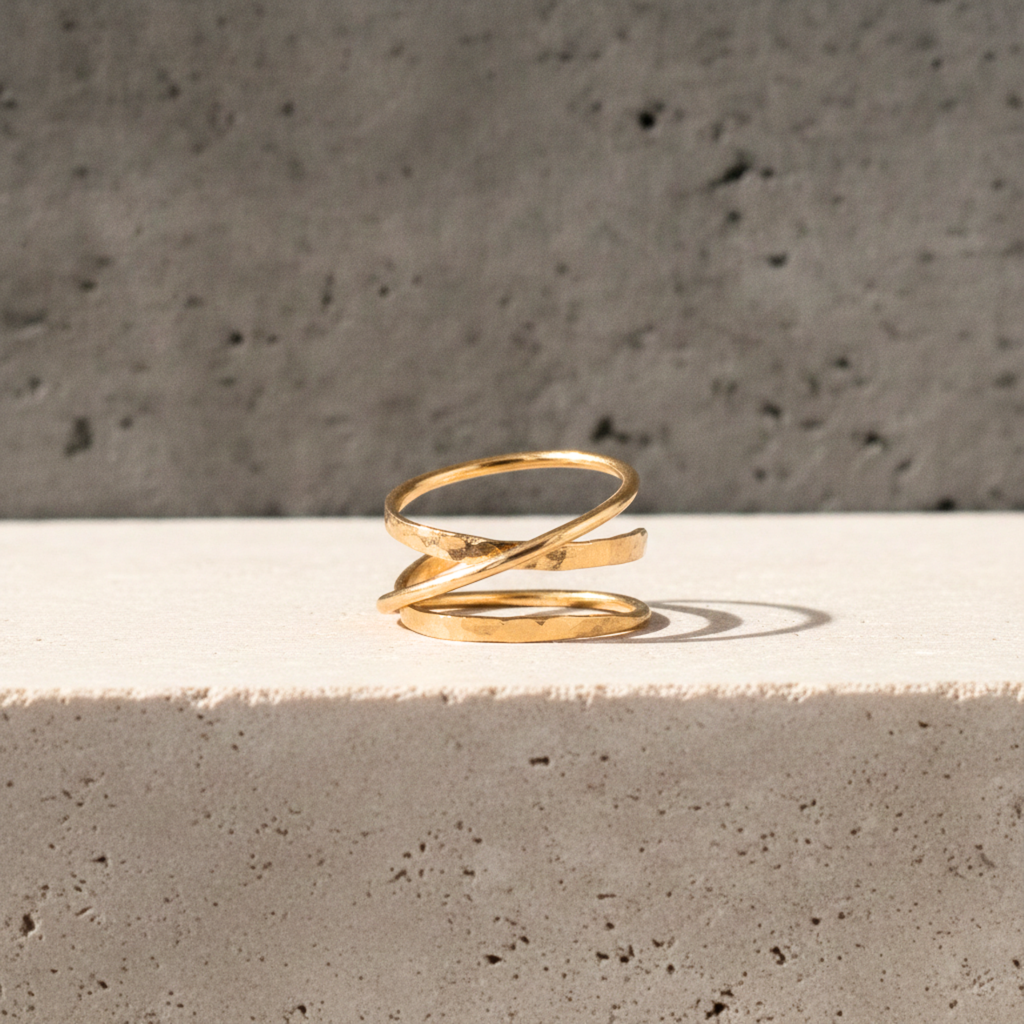 Hammered Spiral Crossover Ring