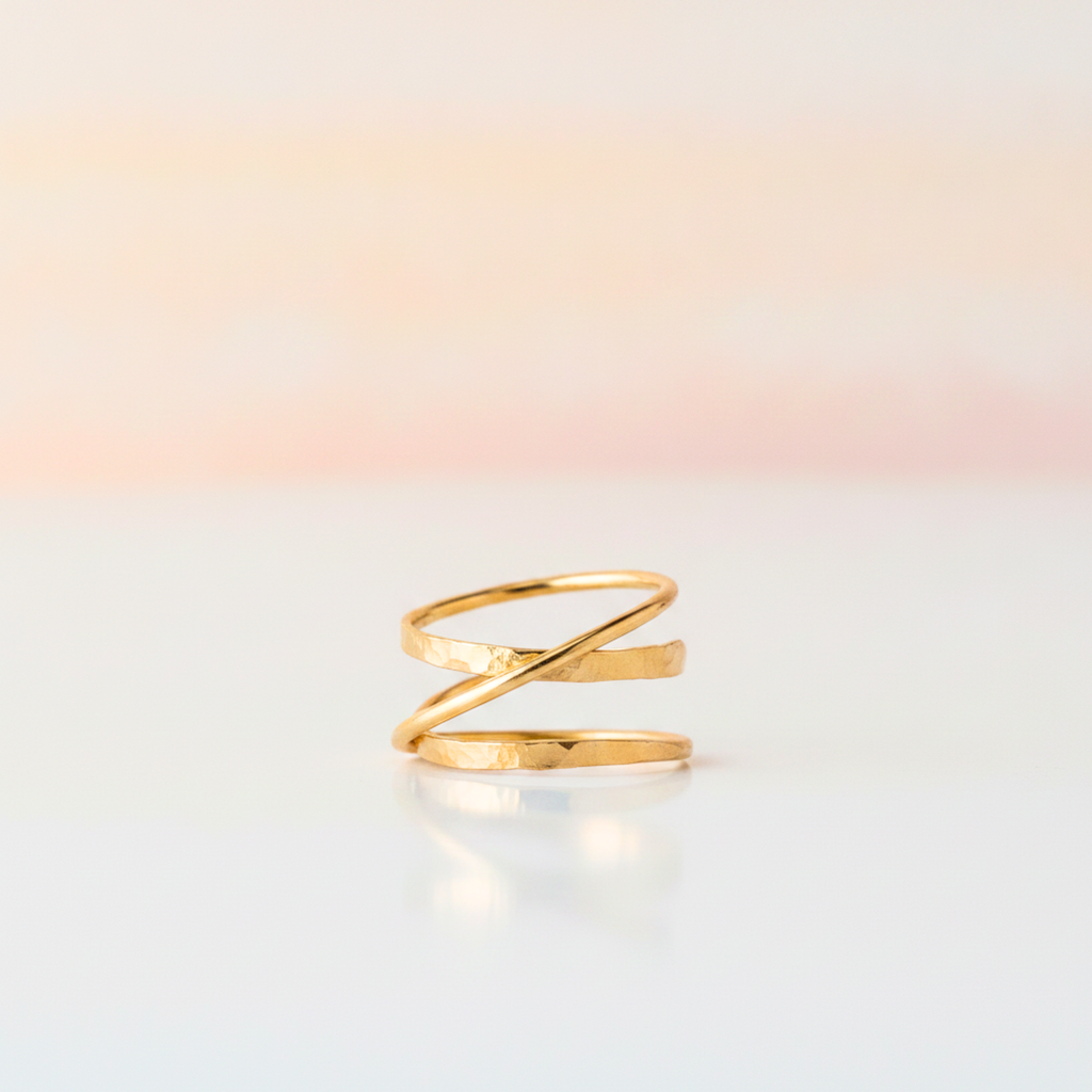 Hammered Spiral Crossover Ring