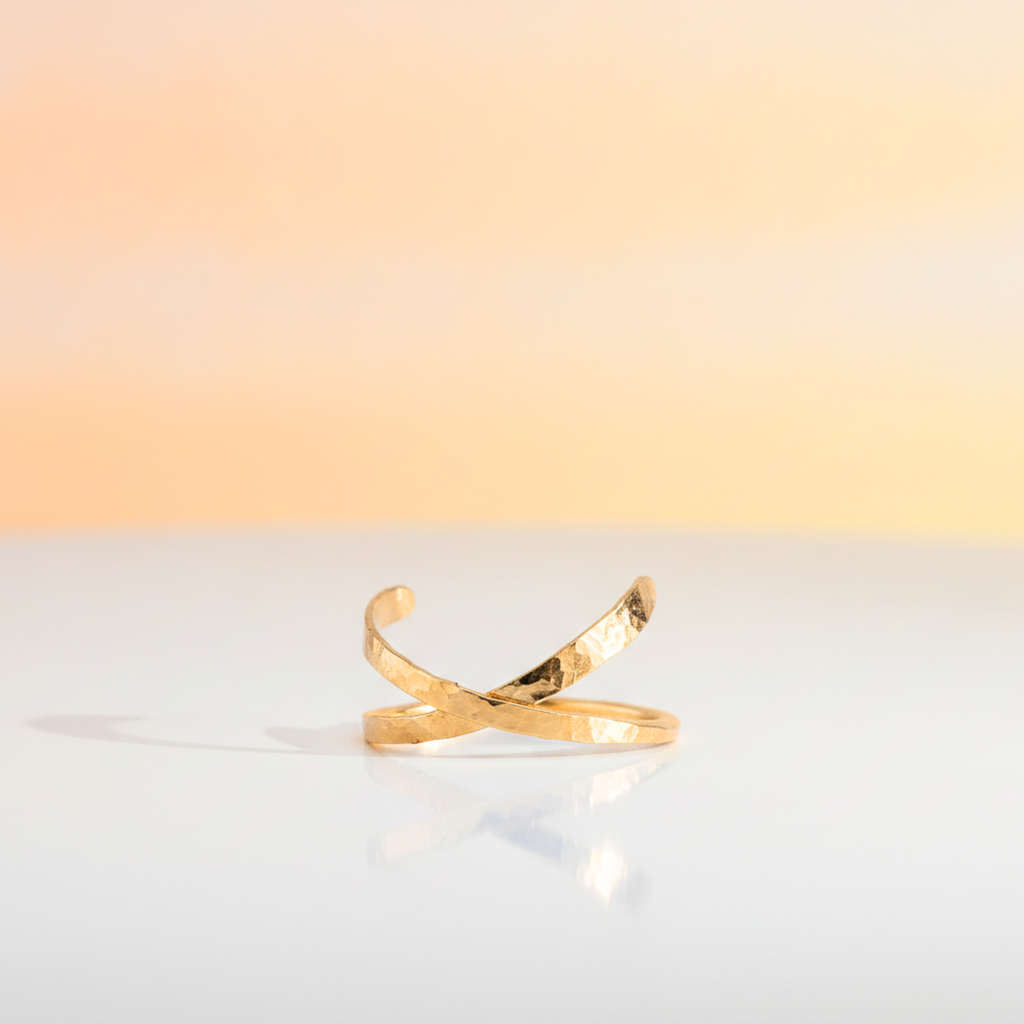 Modern Hammered Open Crossover Ring