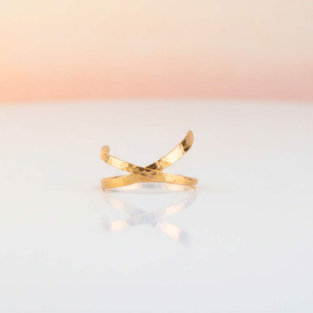 Modern Hammered Open Crossover Ring