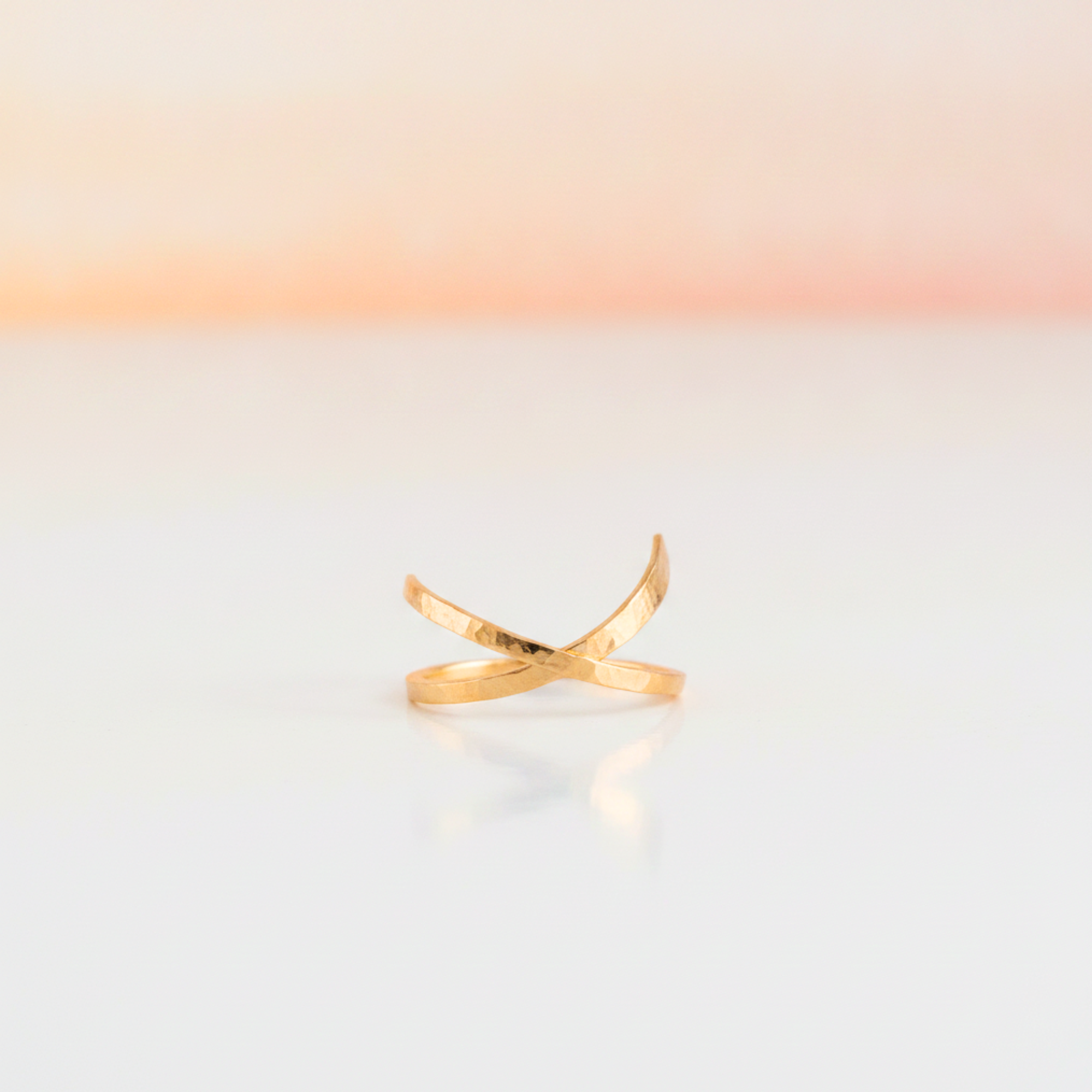 Modern Hammered Open Crossover Ring