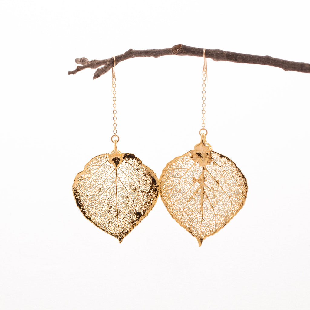 Dangle Real Aspen Leaf Earrings