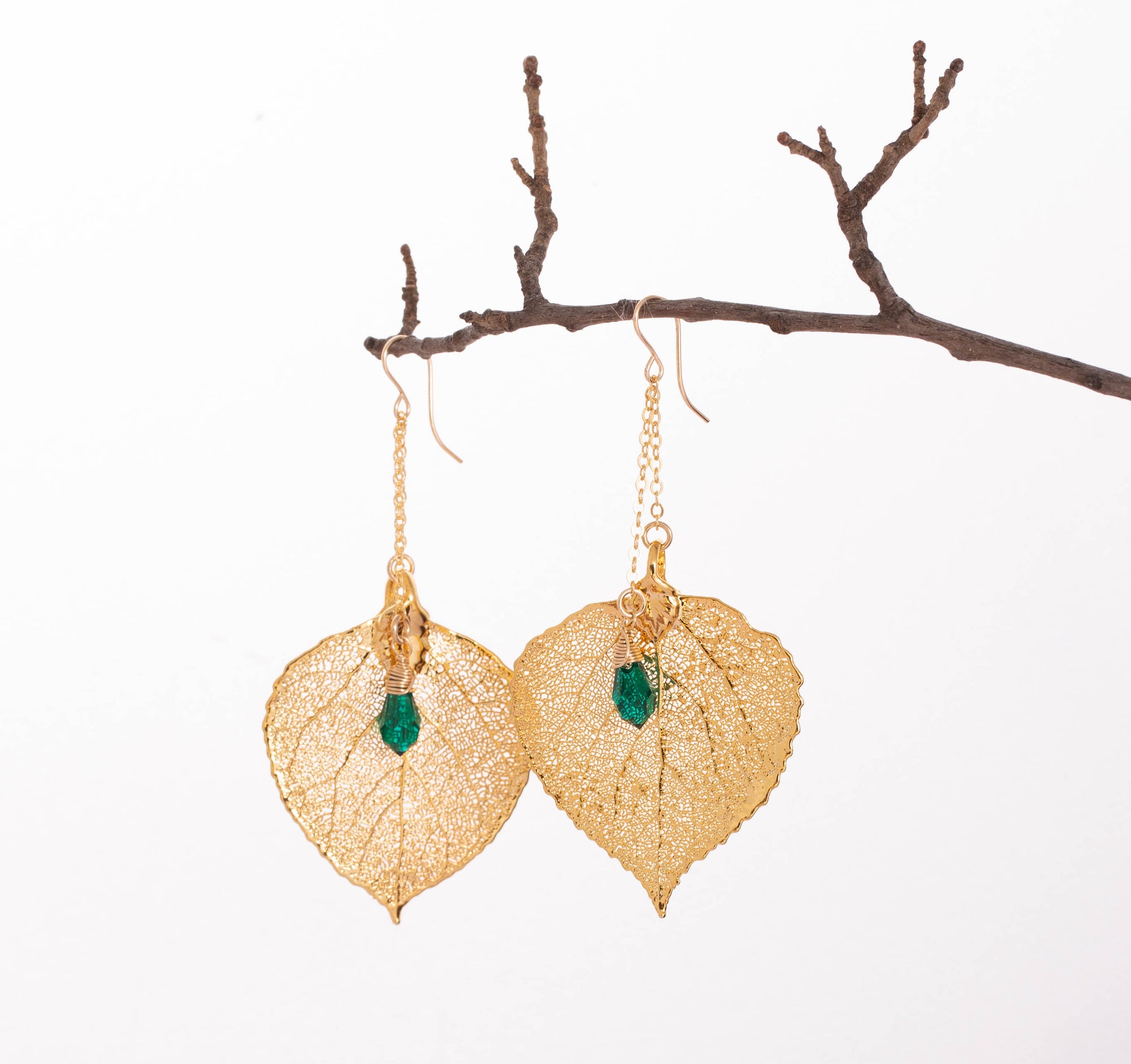 Aspen Leaf Earrings with Custom Birthstone