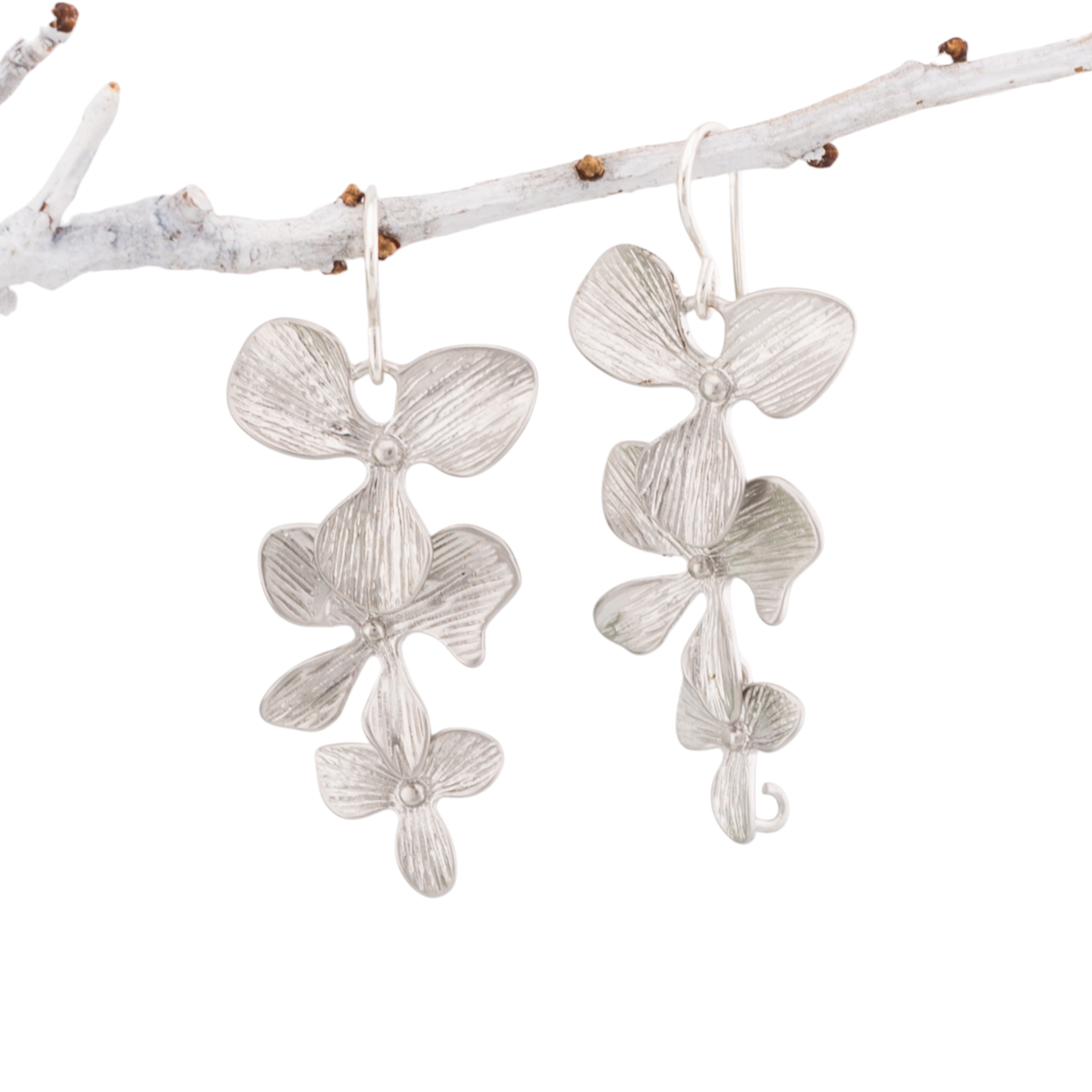 Floral Trio Orchid Pendant Lariat Necklace with Wirewrapped Birthstone