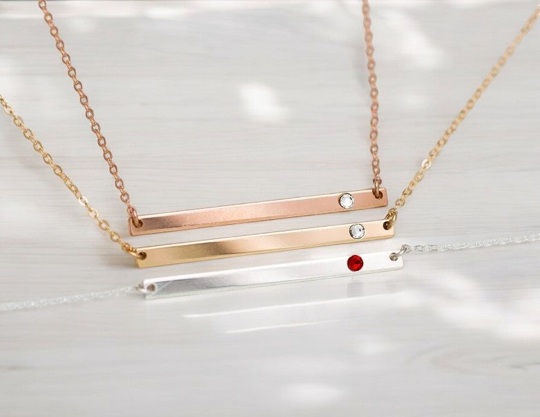 Skinny Long Bar with Birthstone, 1.5" Bar