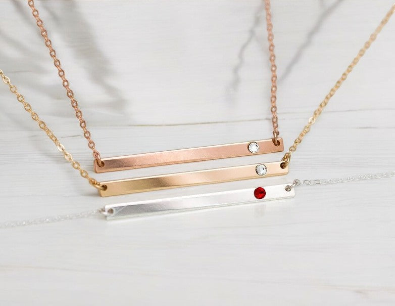 Skinny Long Bar with Birthstone, 1.5" Bar