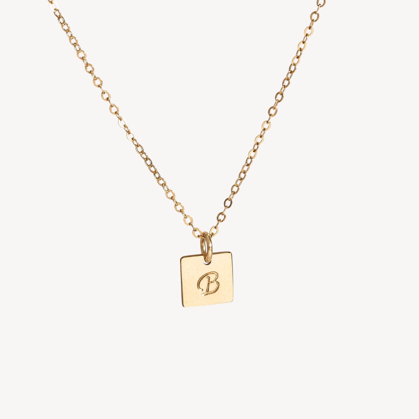 Tiny Square Initial Necklace, 8mm Square