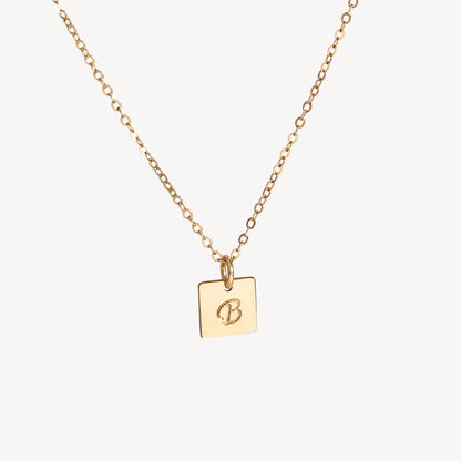 Tiny Square Initial Necklace, 8mm Square
