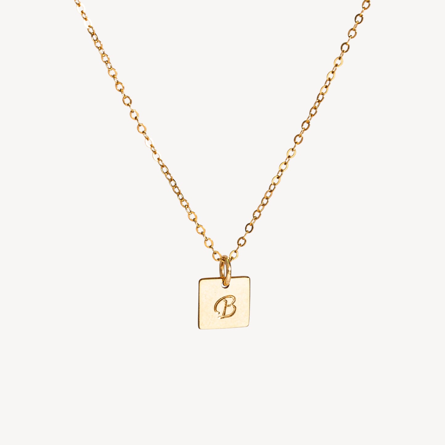 Tiny Square Initial Necklace, 8mm Square