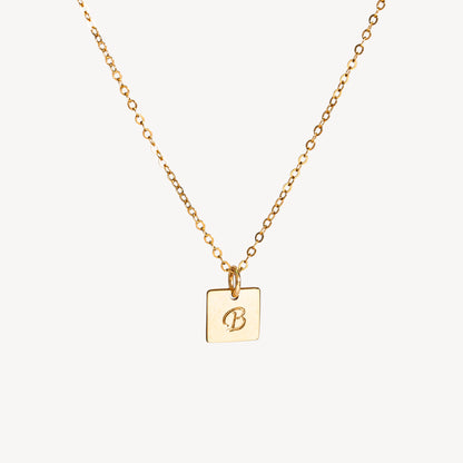Tiny Square Initial Necklace, 8mm Square
