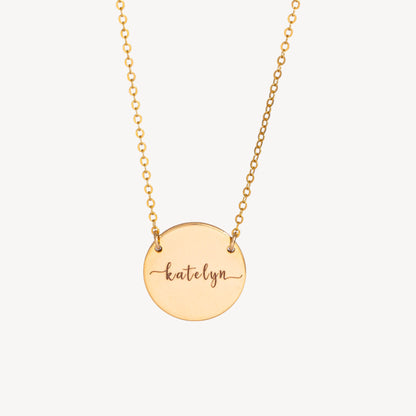 Engraved Disc Pendant Necklace, 5/8" Disc