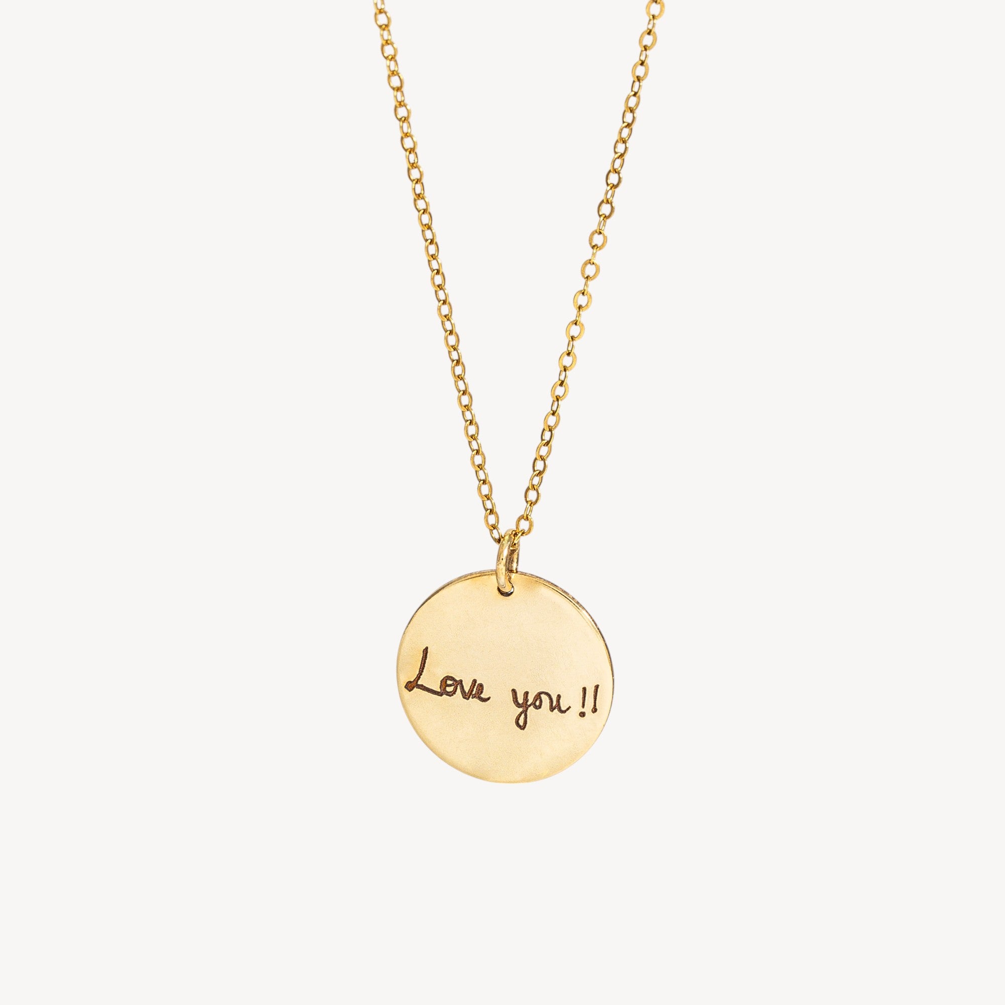 Actual Signature or Handwritten Disc Pendant Necklace, 5/8-inch